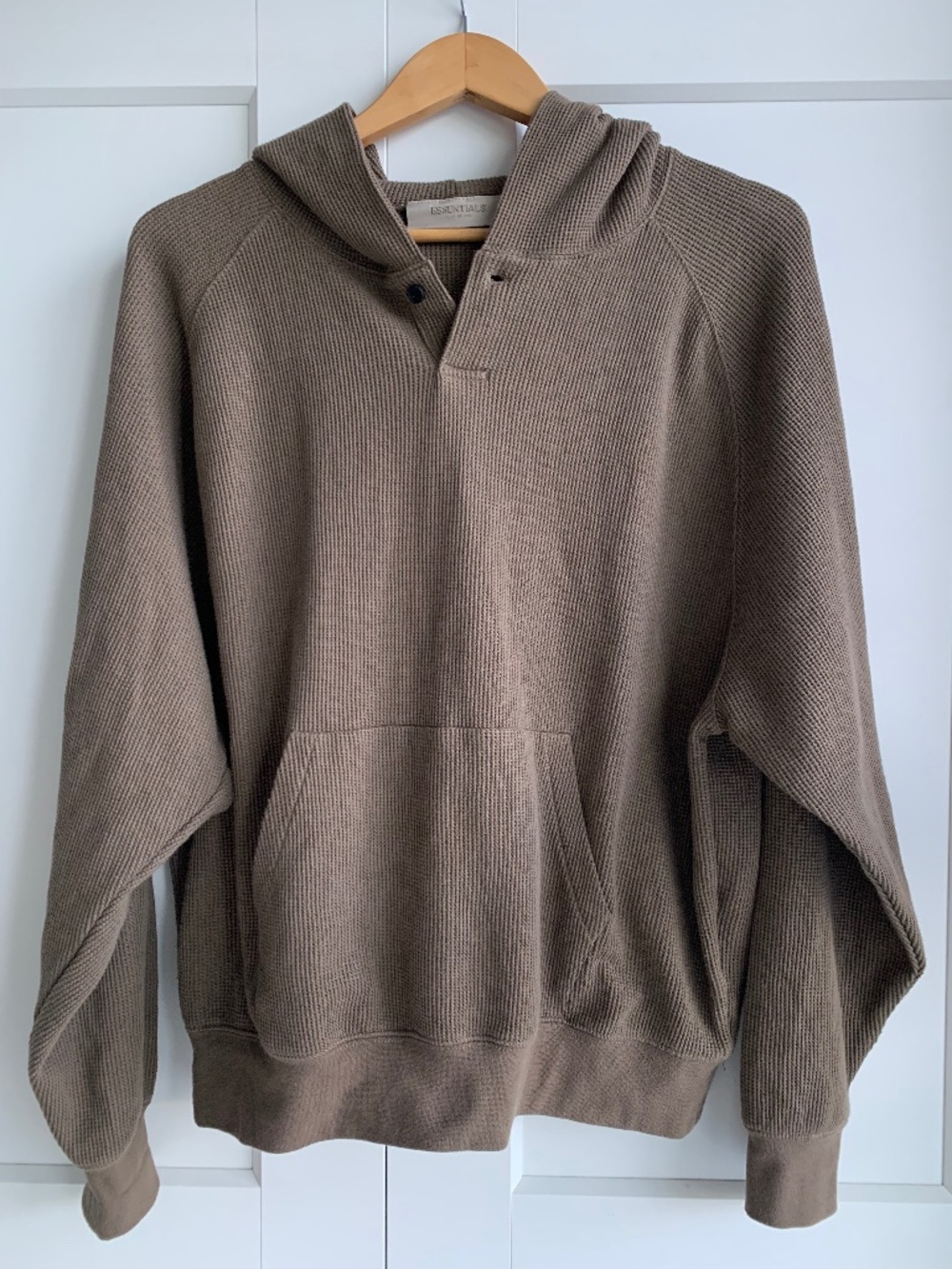 Essentials Fear of God Hooded Waffle Knit Pullover - Taupe size 14/16 or L